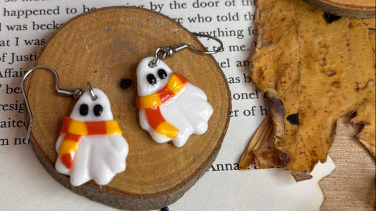 Cercei fantomita , toamna, fular, halloween, fantoma, cute,funny,cozy